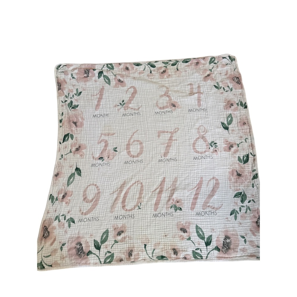 Pottery Barn Kids Organic Cotton Floral Monthly Milestone Baby Blanket 47x47